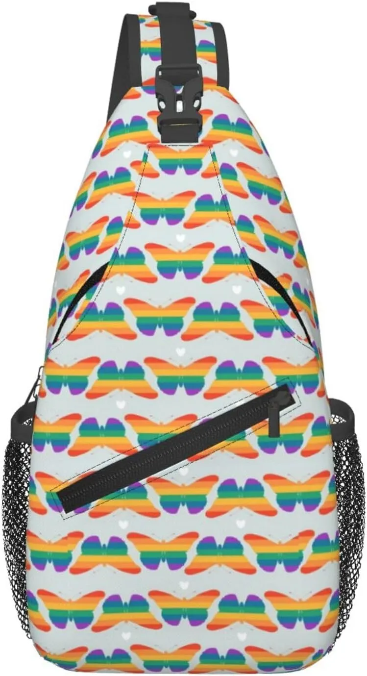 LGBT Gay Pride Love Rainbow Heart Crossbody Bag Adjustable Sling Bag Casual Chest Bags Travel Shoulder Backpack