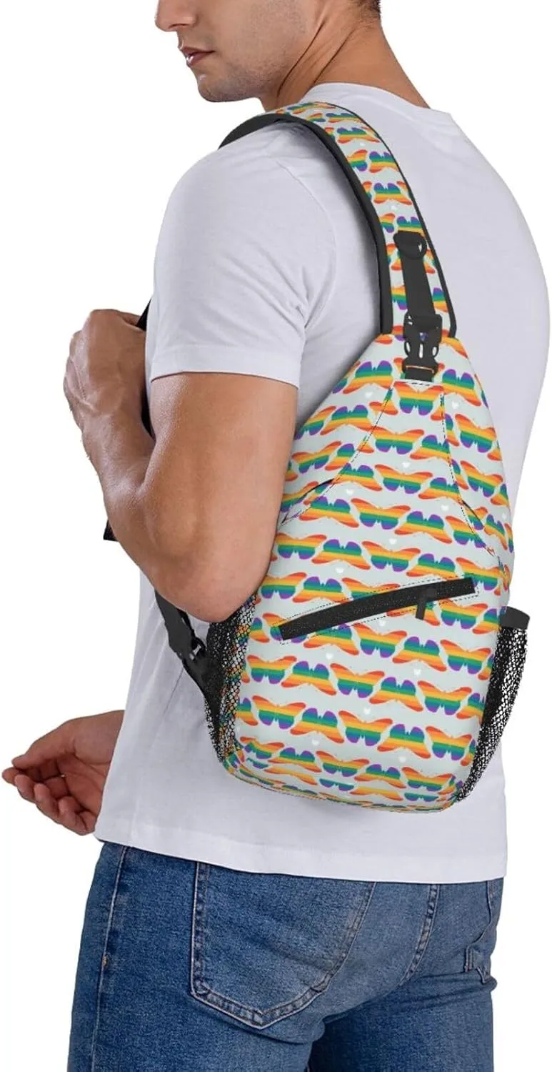 LGBT Gay Pride Love Rainbow Heart Crossbody Bag Adjustable Sling Bag Casual Chest Bags Travel Shoulder Backpack