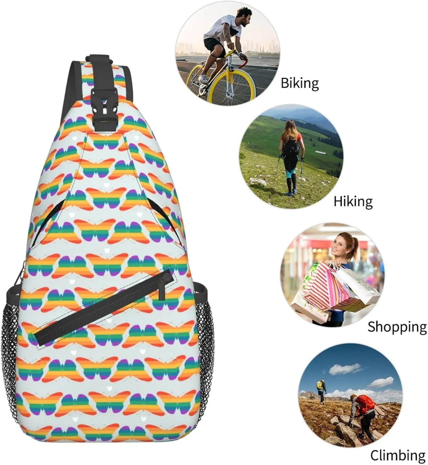 LGBT Gay Pride Love Rainbow Heart Crossbody Bag Adjustable Sling Bag Casual Chest Bags Travel Shoulder Backpack