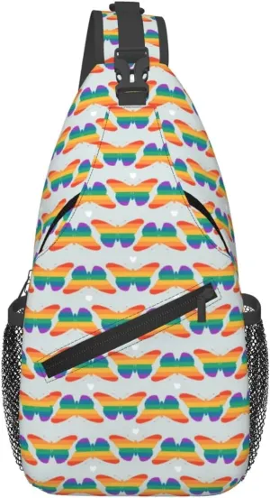 LGBT Gay Pride Love Rainbow Heart Crossbody Bag Adjustable Sling Bag Casual Chest Bags Travel Shoulder Backpack