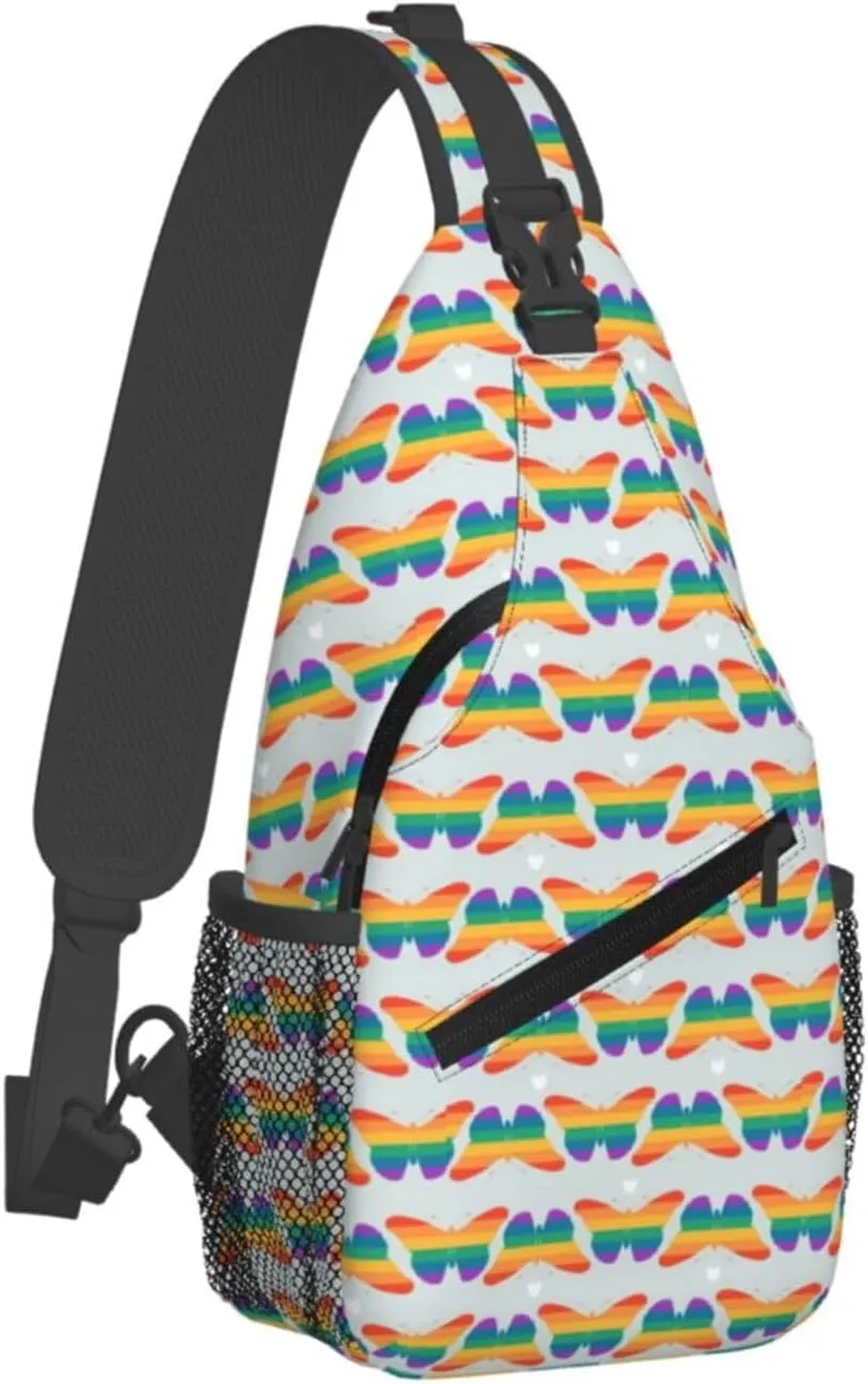 LGBT Gay Pride Love Rainbow Heart Crossbody Bag Adjustable Sling Bag Casual Chest Bags Travel Shoulder Backpack