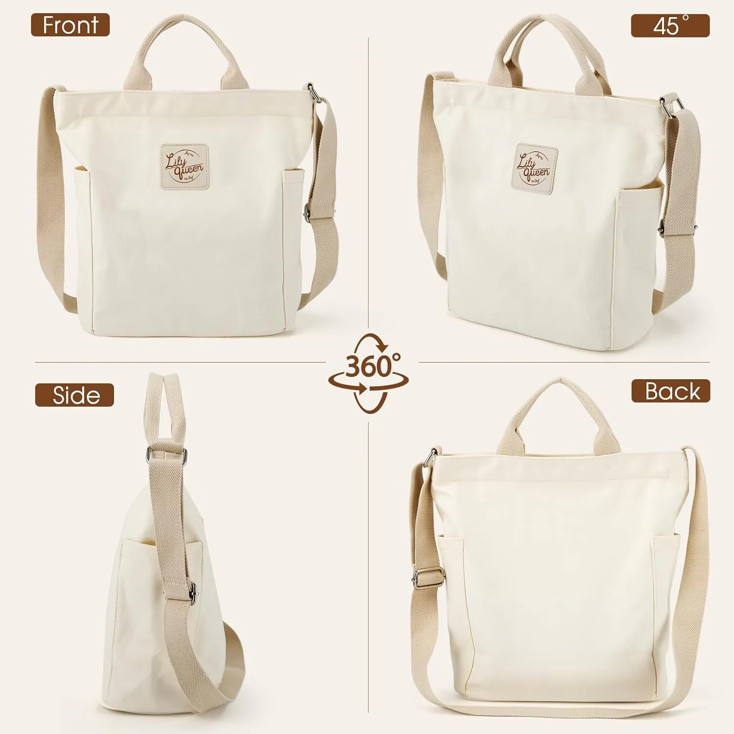 Lily queen Women Canvas Tote Handbags Casual Shoulder Work Bag Crossbody