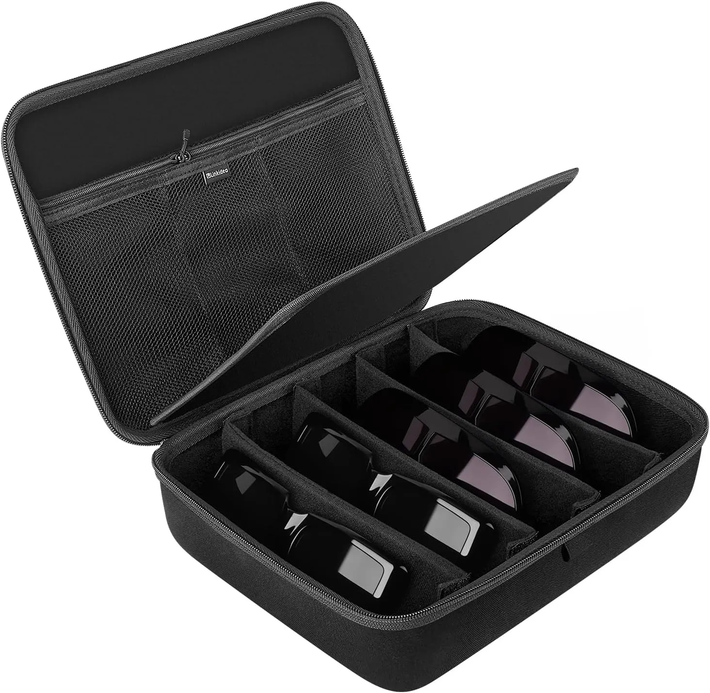 Linkidea Extra Large Hard Shell Sunglasses Case, 5 Slot Oversized Sun Glasses Storage Bag Organizer Compatible with Oakley W0OO9465VE W0OO9471 W0OO9455M RayBan RBS0101S RB4098 RB3825