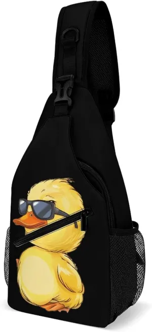 Little Duck with Glasses Printed Crossbody Bags Casual Sling Backpack with Adjustable Strap for Women Men