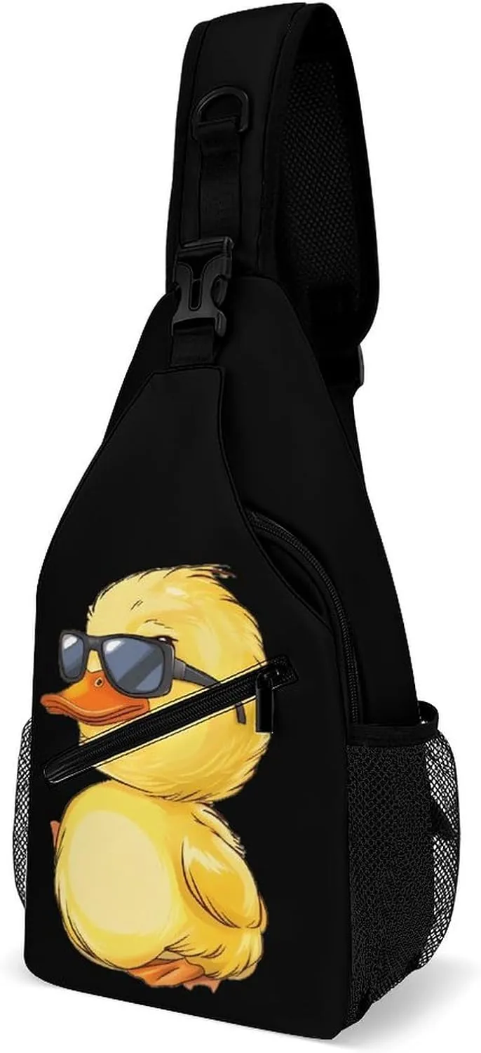 Little Duck with Glasses Printed Crossbody Bags Casual Sling Backpack with Adjustable Strap for Women Men
