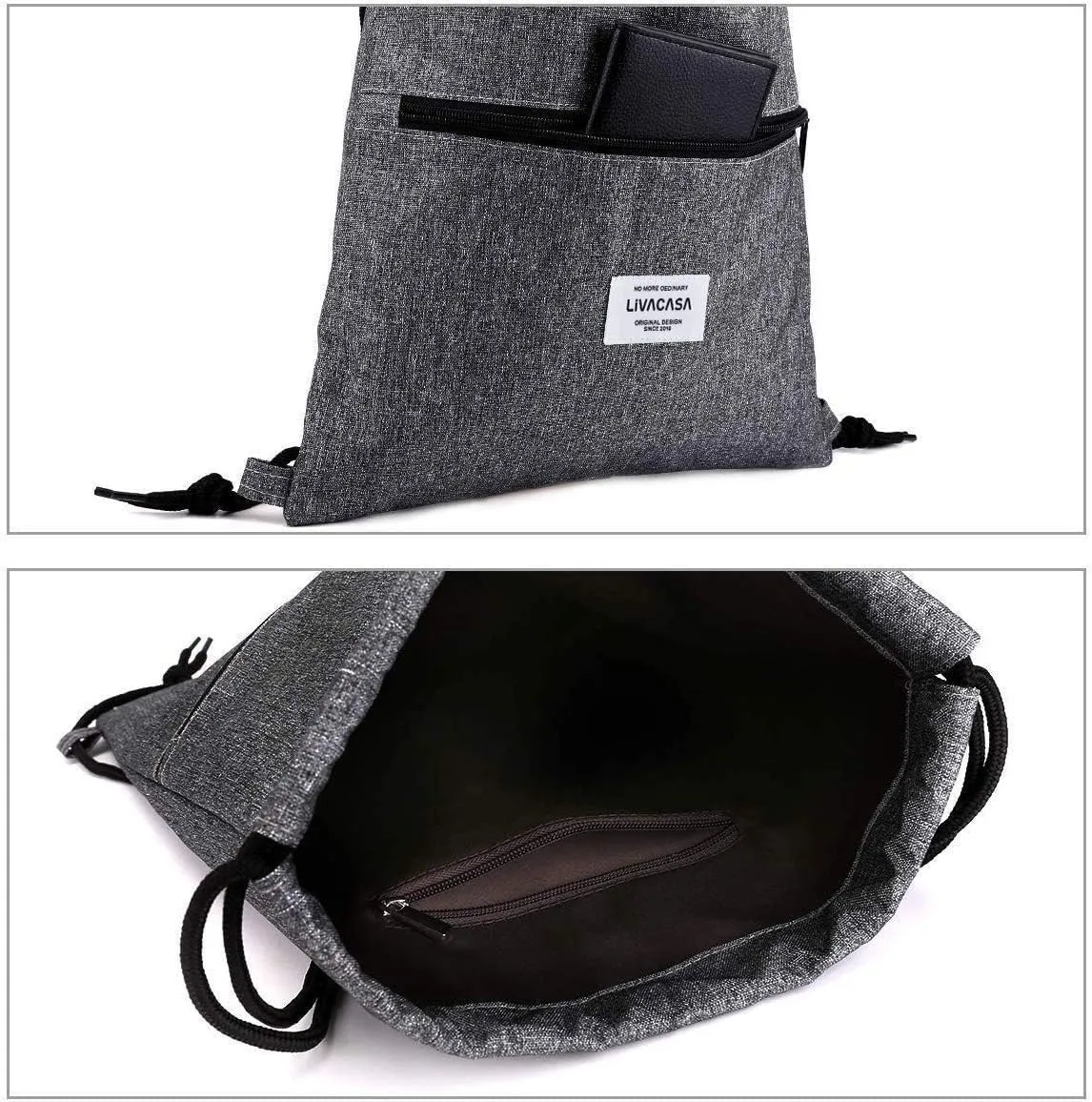 LIVACASA Drawstring Backpack Bag for Men Gym Drawstring Bag All Gray