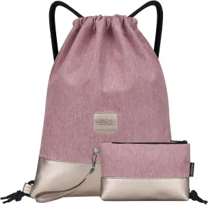 LIVACASA Drawstring Backpack Bag Sports Gym Bag Large Water-Resistant Sackpack Inside Zipper Pocket 13x16.9 Inches for Men Women Pink PU