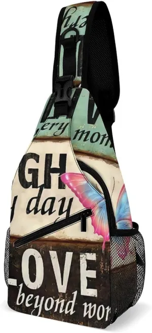 Live Laugh Love Butterfly Sling Bags Men And Women Shoulder Backpack Chest Bag Cross Body Chest Sling Backpack.