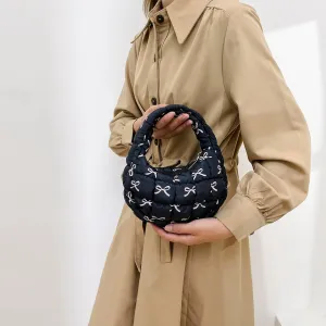 Lmbabter Bow Tote Bag for Women Small Quilted Handbag Purse Lightweight Puffer Hobo Bag Pouch Stylish Carryall Daypack