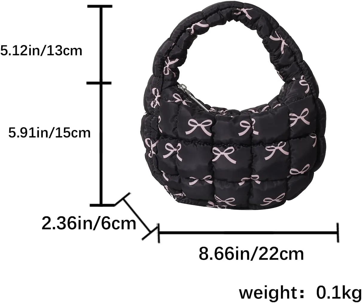 Lmbabter Bow Tote Bag for Women Small Quilted Handbag Purse Lightweight Puffer Hobo Bag Pouch Stylish Carryall Daypack