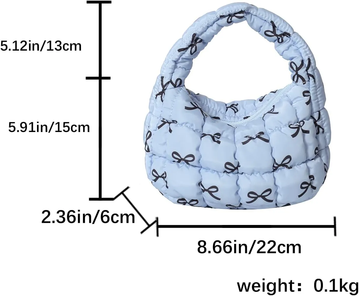 Lmbabter Bow Tote Bag for Women Small Quilted Handbag Purse Lightweight Puffer Hobo Bag Pouch Stylish Carryall Daypack