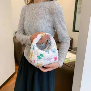 Lmbabter Bow Tote Bag for Women Small Quilted Handbag Purse Lightweight Puffer Hobo Bag Pouch Stylish Carryall Daypack