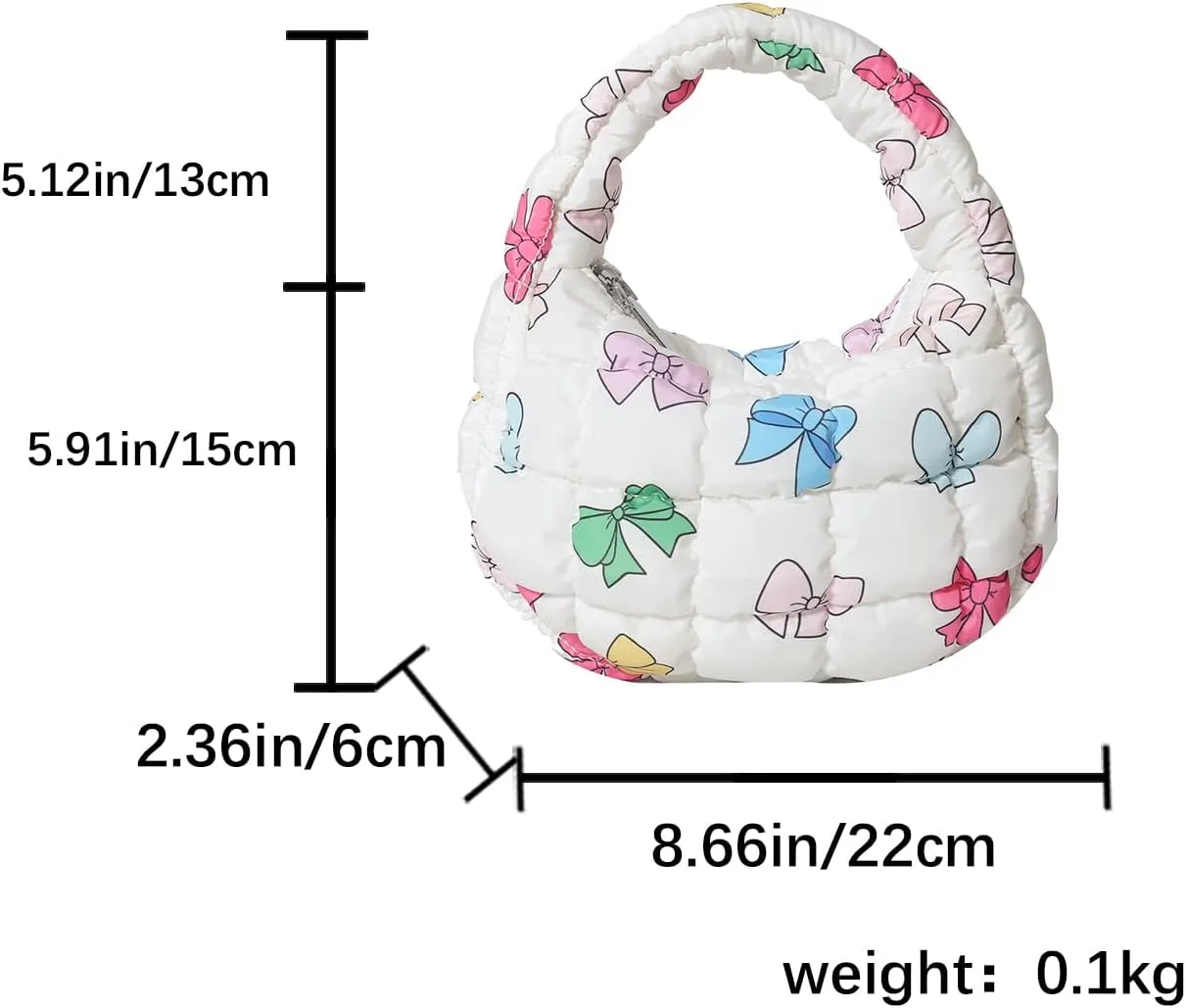 Lmbabter Bow Tote Bag for Women Small Quilted Handbag Purse Lightweight Puffer Hobo Bag Pouch Stylish Carryall Daypack
