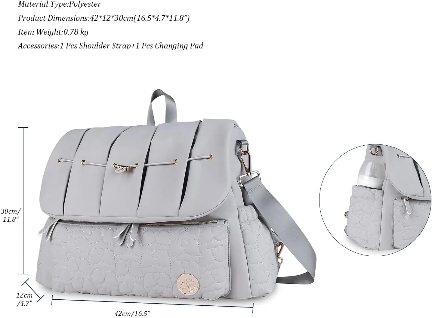 Lmbabter Diaper Bag Backpack Convertible Messenger Bag Travel Backpack Maternity Bags Stylish Baby Bag with Changing Pad for Mom (Gray)