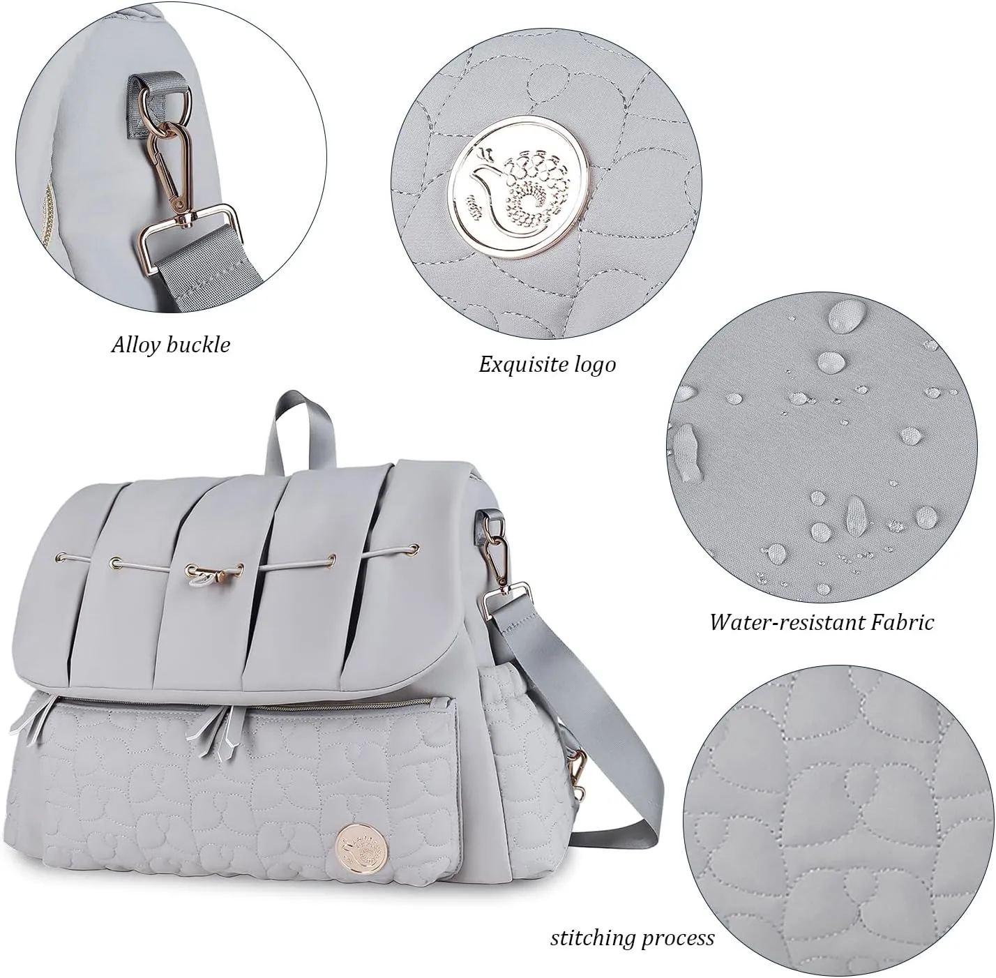 Lmbabter Diaper Bag Backpack Convertible Messenger Bag Travel Backpack Maternity Bags Stylish Baby Bag with Changing Pad for Mom (Gray)