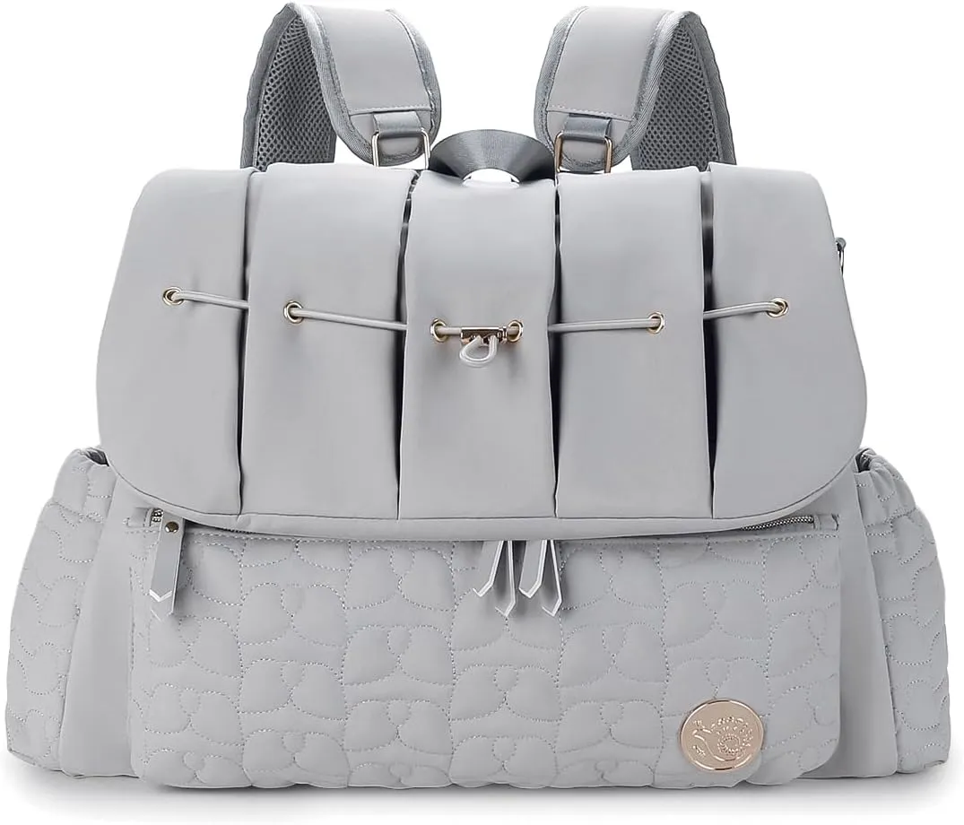 Lmbabter Diaper Bag Backpack Convertible Messenger Bag Travel Backpack Maternity Bags Stylish Baby Bag with Changing Pad for Mom (Gray)