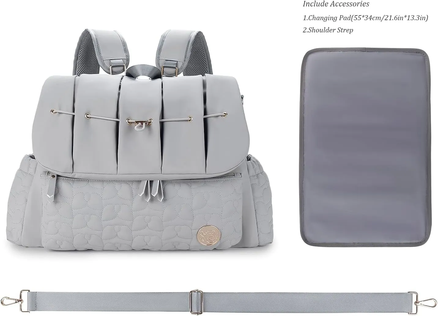 Lmbabter Diaper Bag Backpack Convertible Messenger Bag Travel Backpack Maternity Bags Stylish Baby Bag with Changing Pad for Mom (Gray)