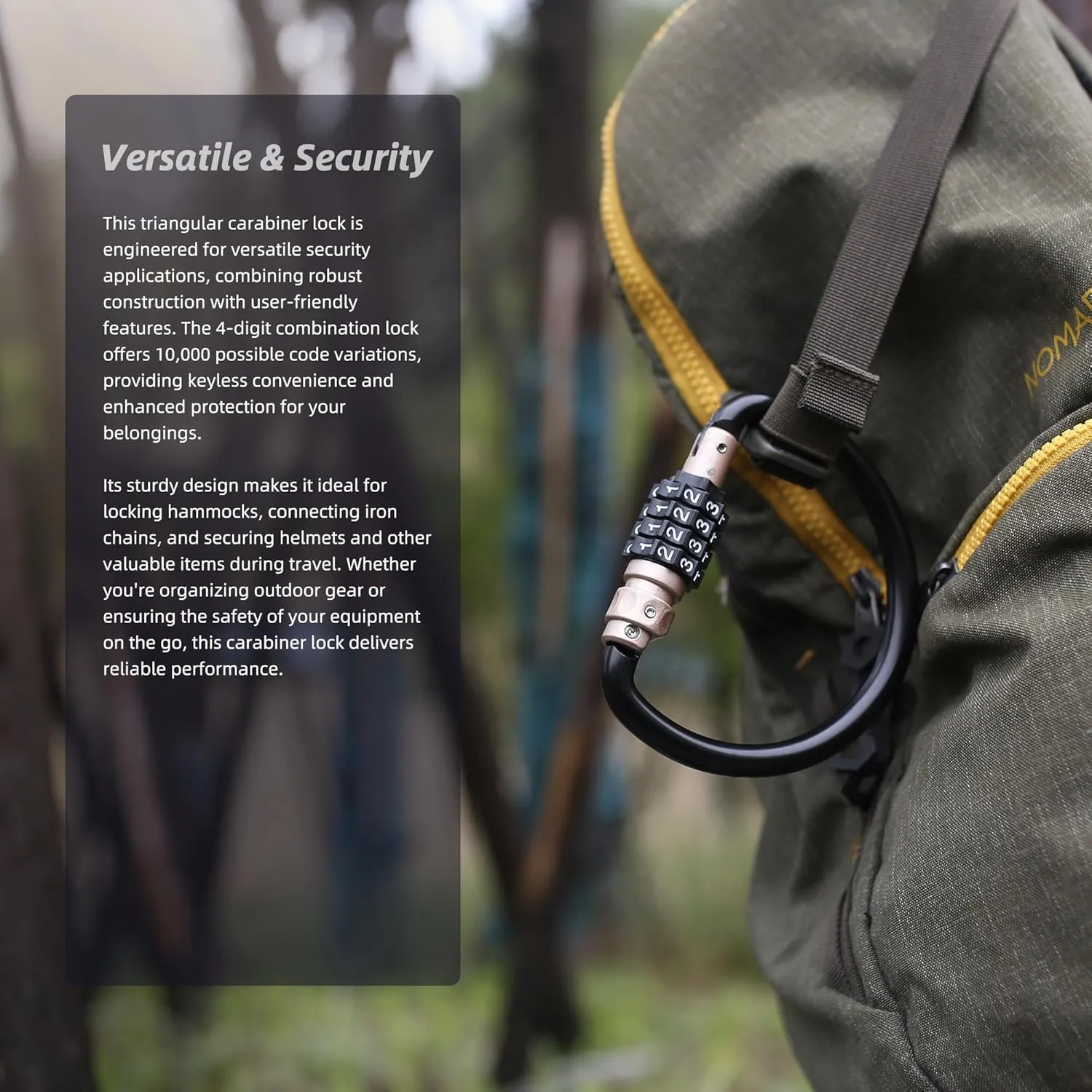 Locking Carabiner Heavy Duty, 4 inch 25KN D Ring, Large Climbing Carabiner Clip with Combination Lock, Gym Carbiner, Oval Caribiner, Triangle Carbineers for Hammock Hooks, Chain Link, Backpack Secure