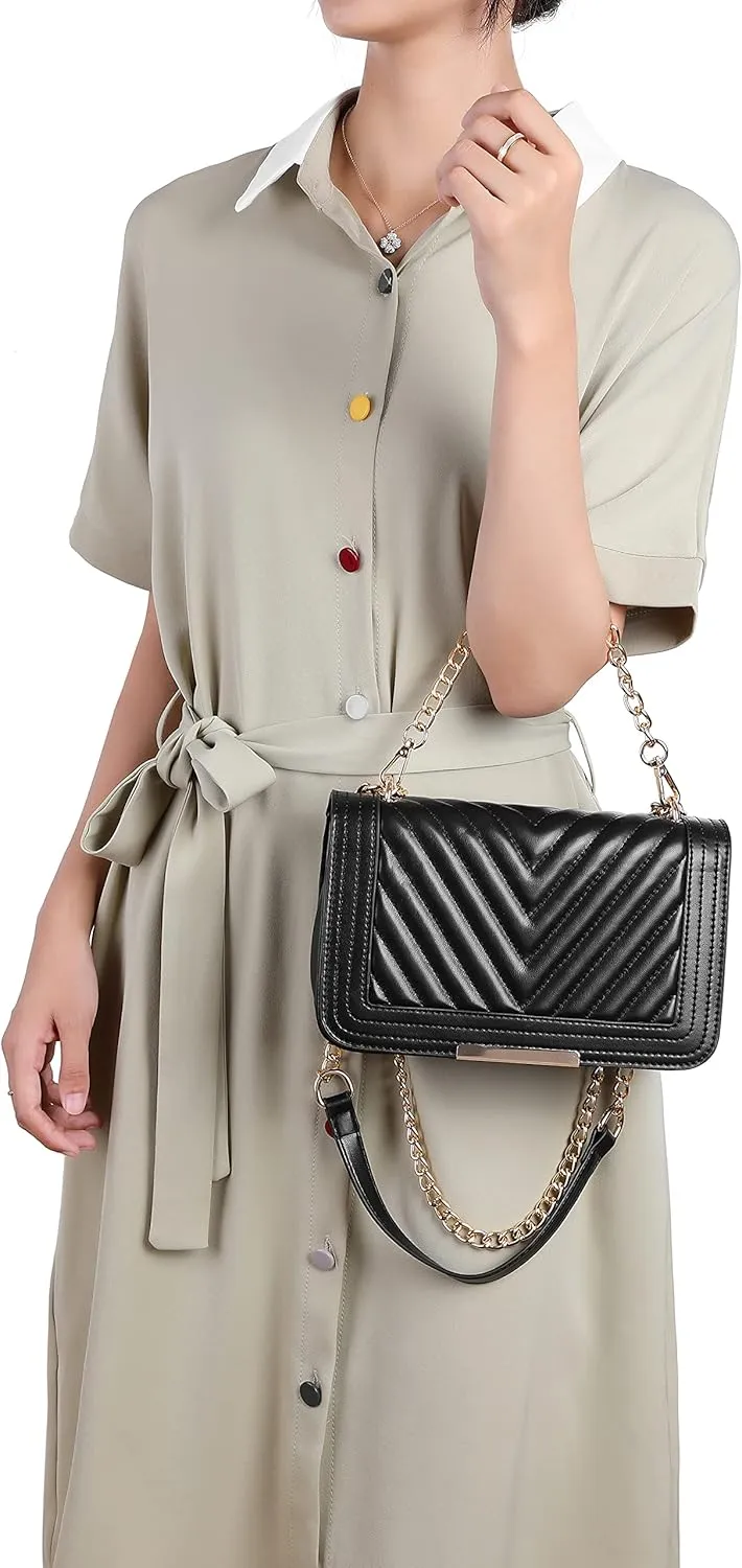 lola mae Crossbody Bags for Women Fashion Quilted Shoulder purse with Convertible Chain Strap Classic Satchel Handbag