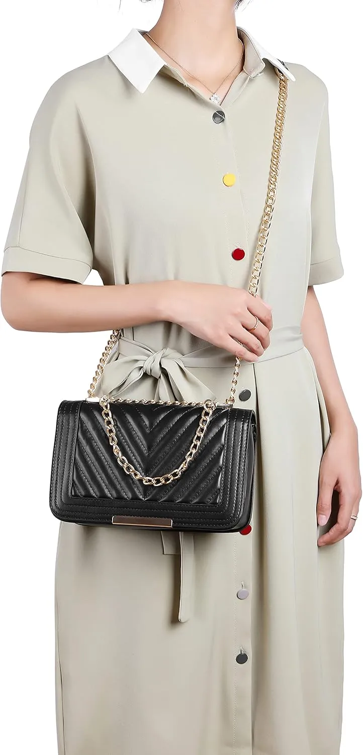 lola mae Crossbody Bags for Women Fashion Quilted Shoulder purse with Convertible Chain Strap Classic Satchel Handbag
