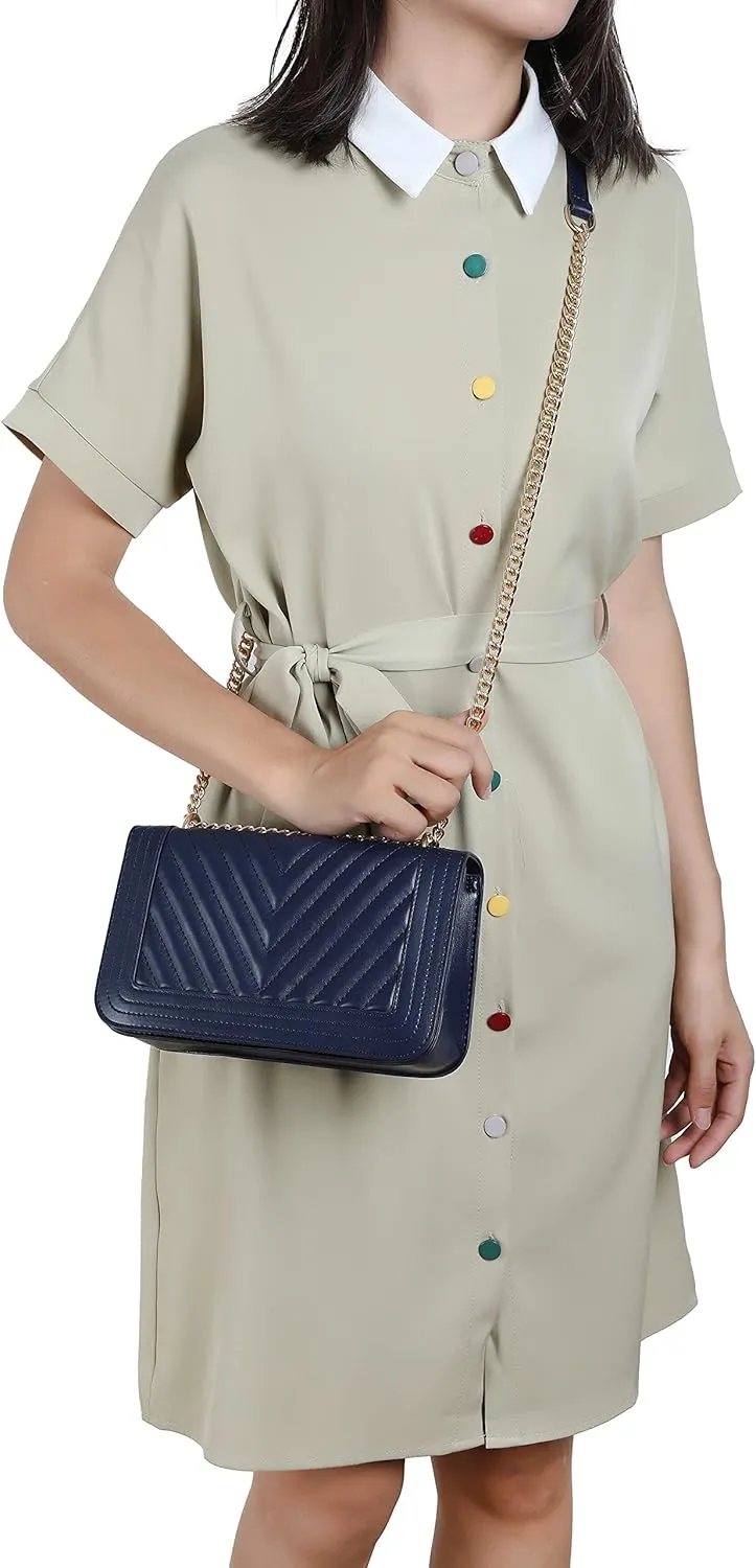 lola mae Crossbody Bags for Women Fashion Quilted Shoulder purse with Convertible Chain Strap Classic Satchel Handbag