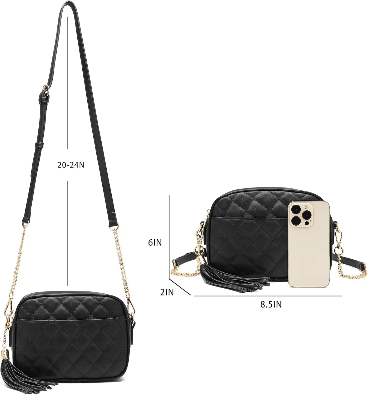 lola mae Quilted Crossbody Bag, Medium Lightweight Shoulder Purse Top Zipper Tassel Accent