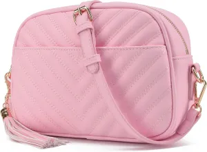 lola mae Quilted Crossbody Bag, Medium Lightweight Shoulder Purse Top Zipper Tassel Accent