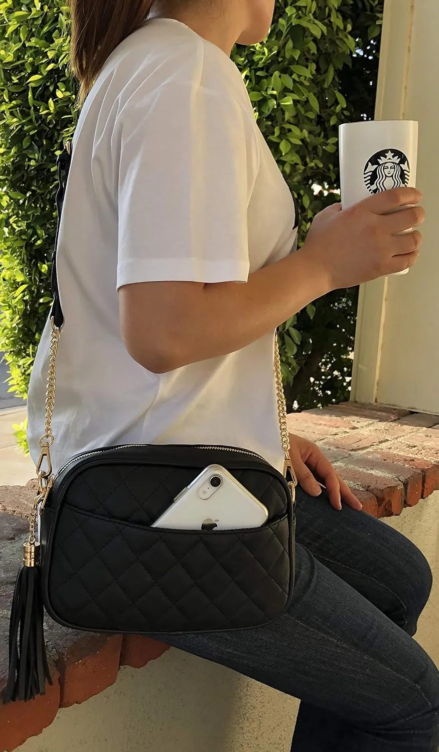 lola mae Quilted Crossbody Bag, Medium Lightweight Shoulder Purse Top Zipper Tassel Accent