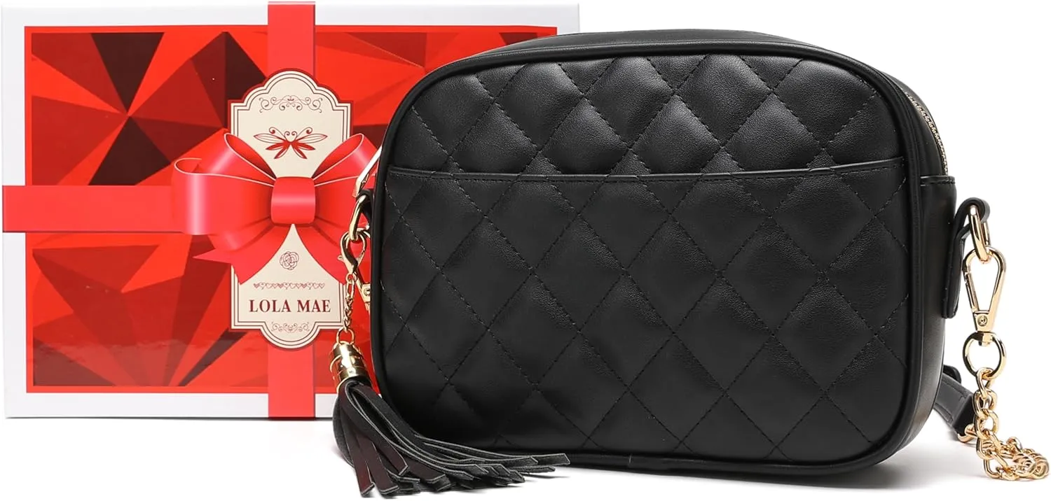 lola mae Quilted Crossbody Bag, Medium Lightweight Shoulder Purse Top Zipper Tassel Accent