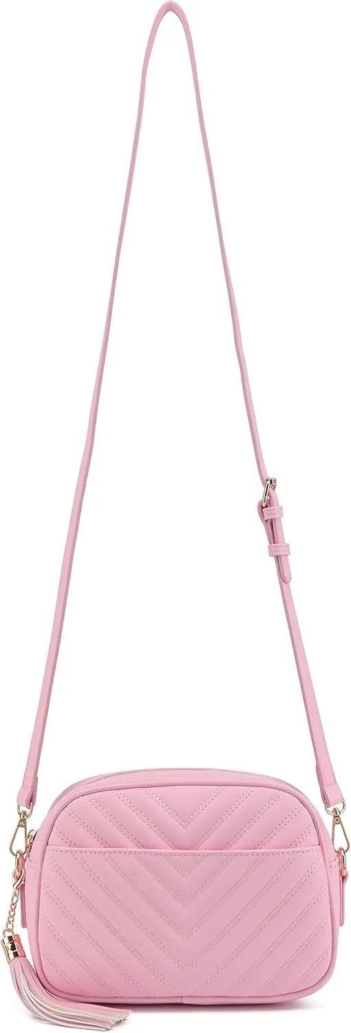 lola mae Quilted Crossbody Bag, Medium Lightweight Shoulder Purse Top Zipper Tassel Accent