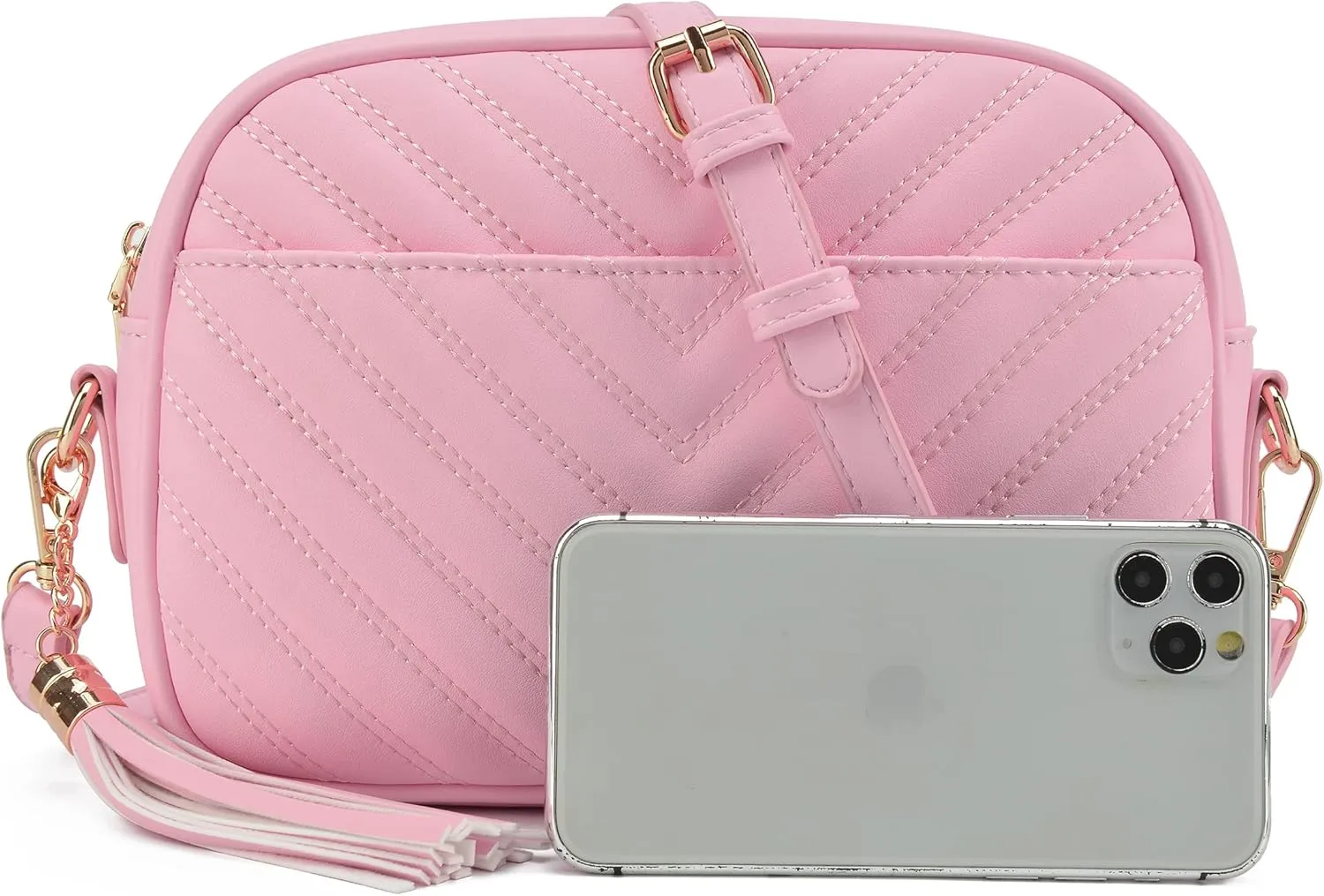 lola mae Quilted Crossbody Bag, Medium Lightweight Shoulder Purse Top Zipper Tassel Accent