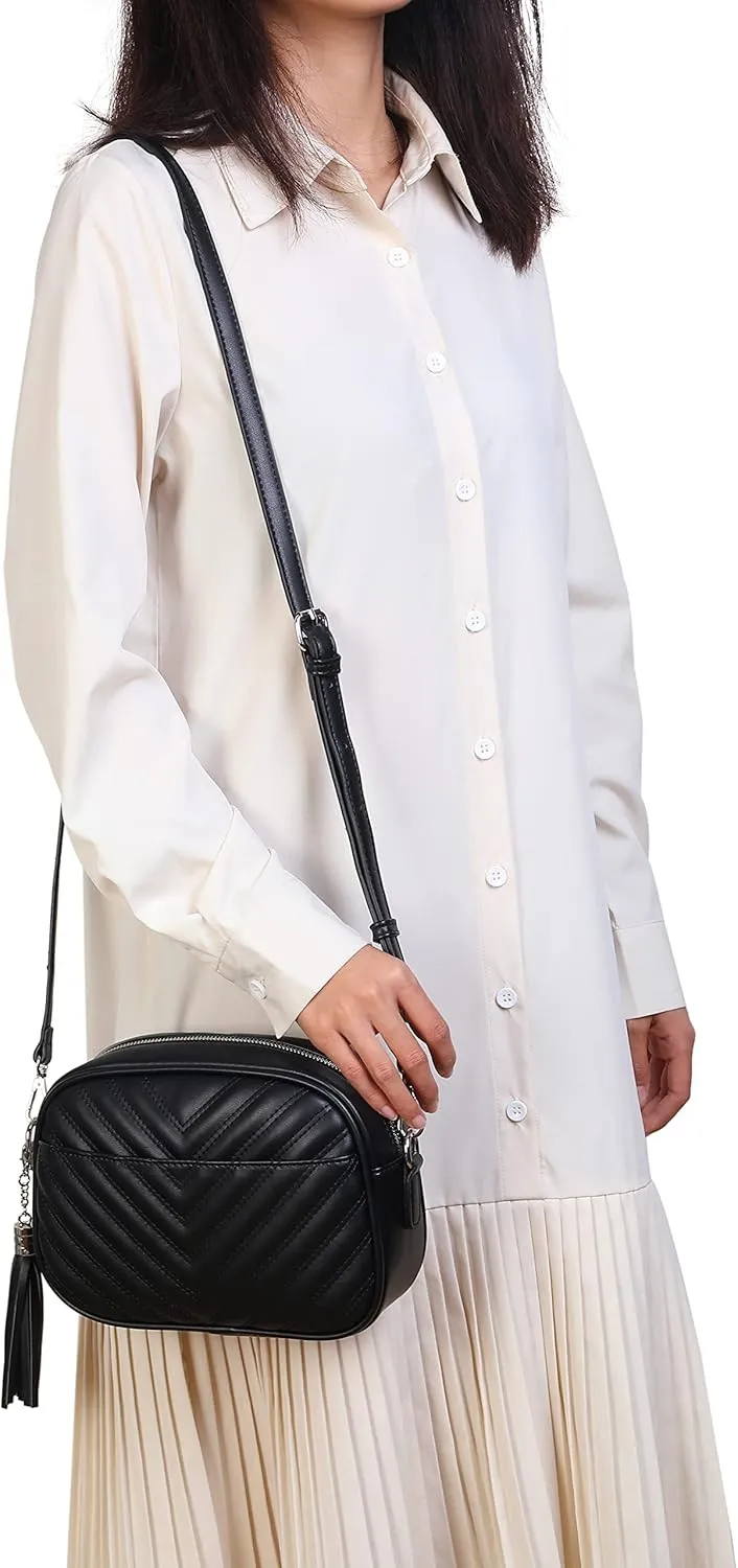 lola mae Quilted Crossbody Bag, Medium Lightweight Shoulder Purse Top Zipper Tassel Accent