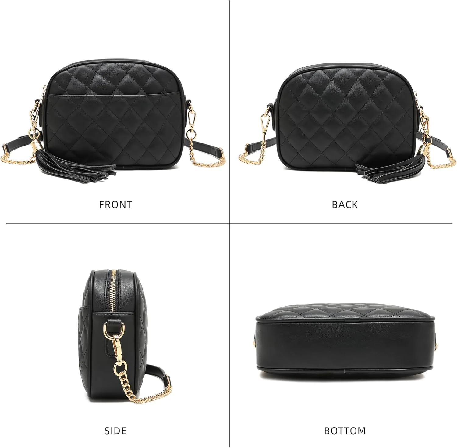 lola mae Quilted Crossbody Bag, Medium Lightweight Shoulder Purse Top Zipper Tassel Accent