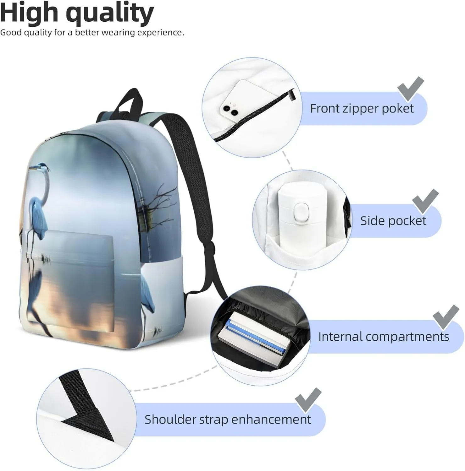 Loon Nature Bird print Large Laptop Backpack for Women, Work Business Backpacks College Bookbag for School