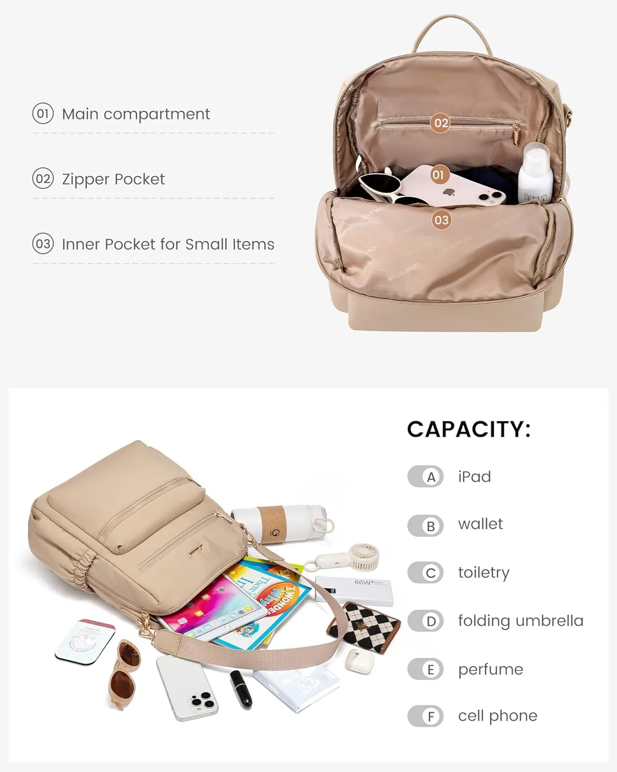 LOVEVOOK Backpack Purse for Women, 13 Inches Lightweight Small Backpacks for women,Puffer Mini Backpack for Women, Convertible Shoulder Bags, Work Travel Daily Purses Handbags