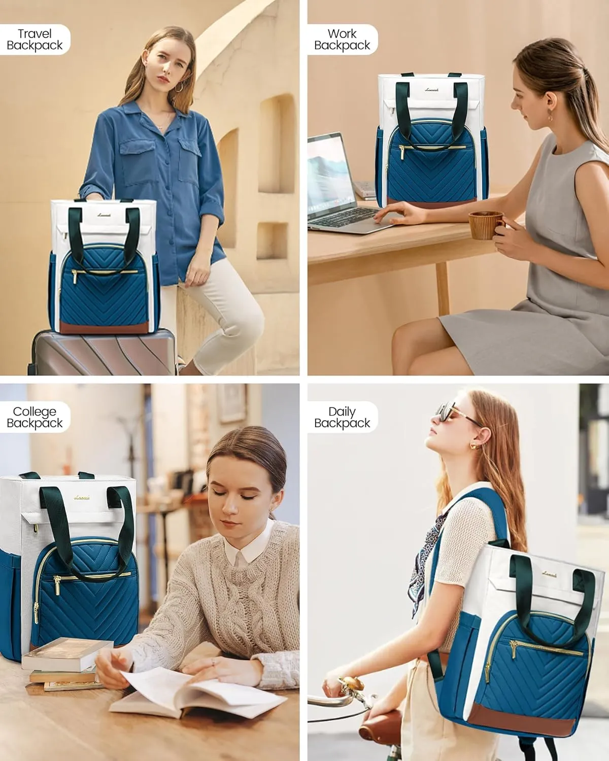 LOVEVOOK Laptop Backpack for Women, 15.6 Inch Work Laptop Bag Teacher Nurse Backpack, Wide Open Travel Backpack Purse Convertible Business Computer Tote Daypack with USB Port
