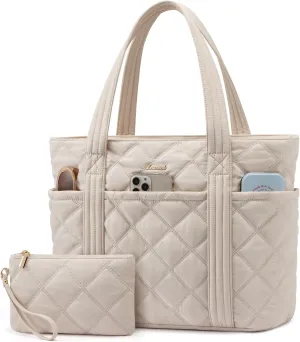 LOVEVOOK Puffer Tote Bag for Women, Puffy Work Handbag, Travel Shoulder Carry On Bag with Zipper for Teacher Nurse Gym