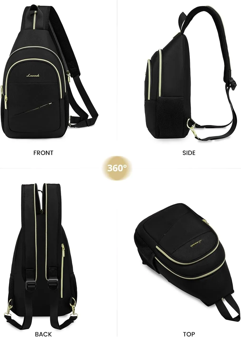 LOVEVOOK Sling Bag for Women, Sling Backpack Crossbody Bags Convertible, Small Diaper Bag Hiking Daypacks Water-resistant, Travel Shoulder Bag Chest Bag, Black