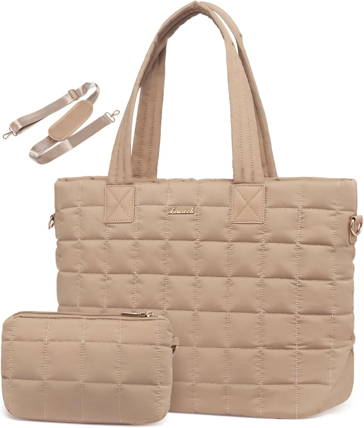 LOVEVOOK Tote Bag for Women, Large Puffer Tote Bag with Zipper Quilted Light Work Bag