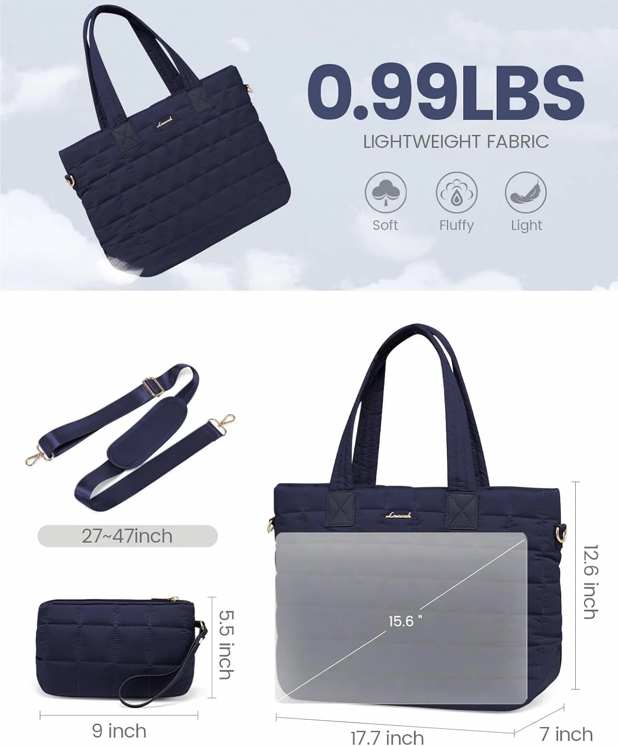 LOVEVOOK Tote Bag for Women, Large Puffer Tote Bag with Zipper Quilted Light Work Bag