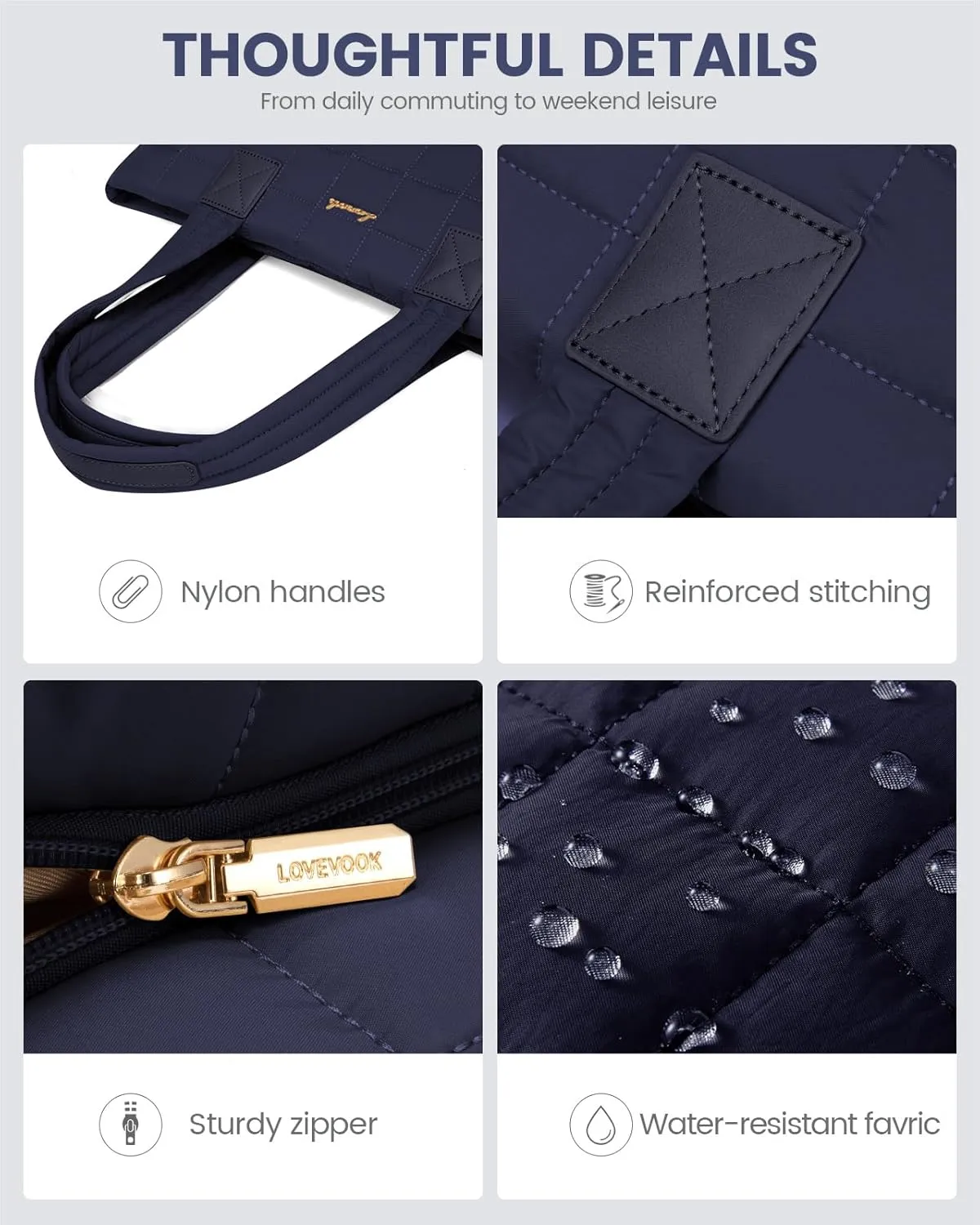 LOVEVOOK Tote Bag for Women, Large Puffer Tote Bag with Zipper Quilted Light Work Bag