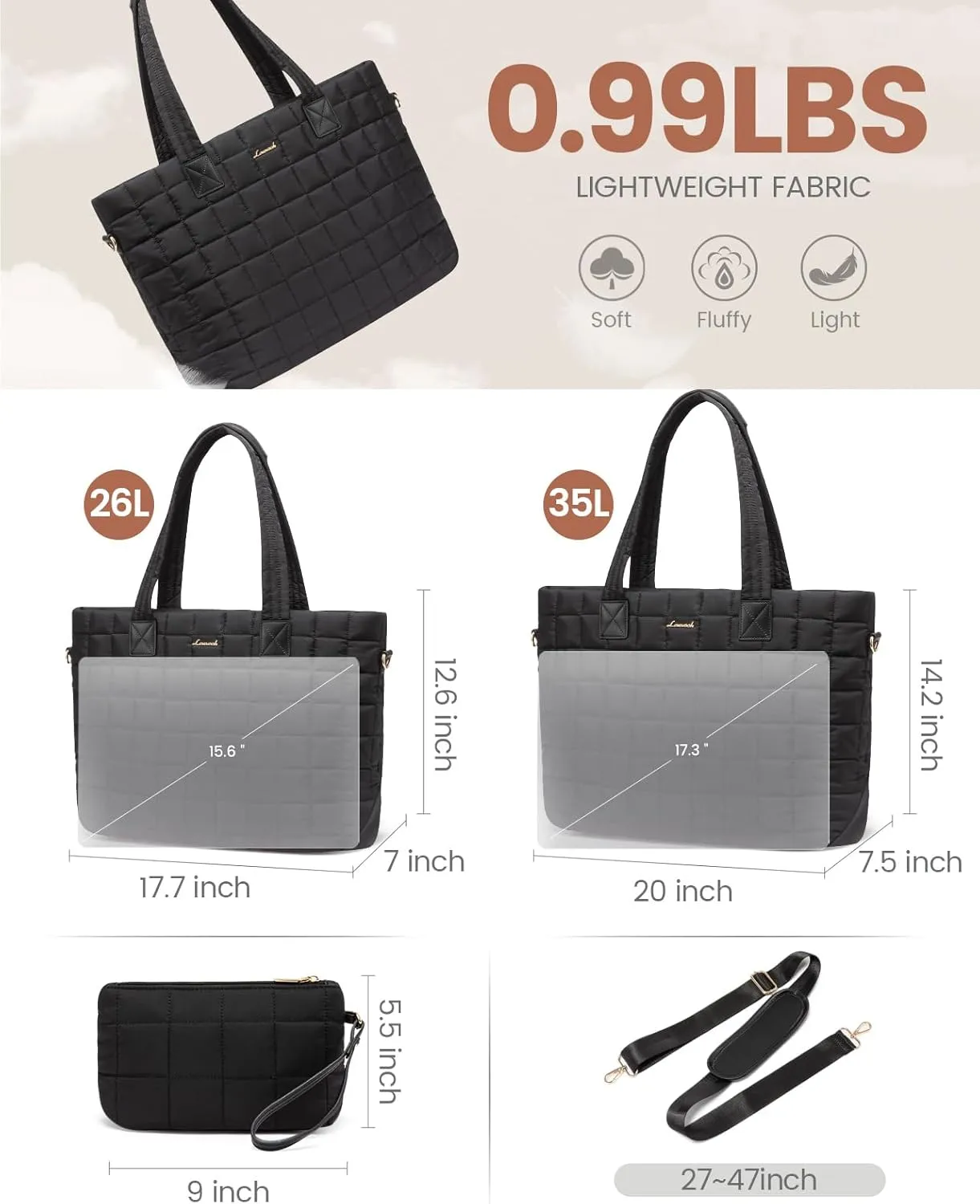 LOVEVOOK Tote Bag for Women, Large Puffer Tote Bag with Zipper Quilted Light Work Bag