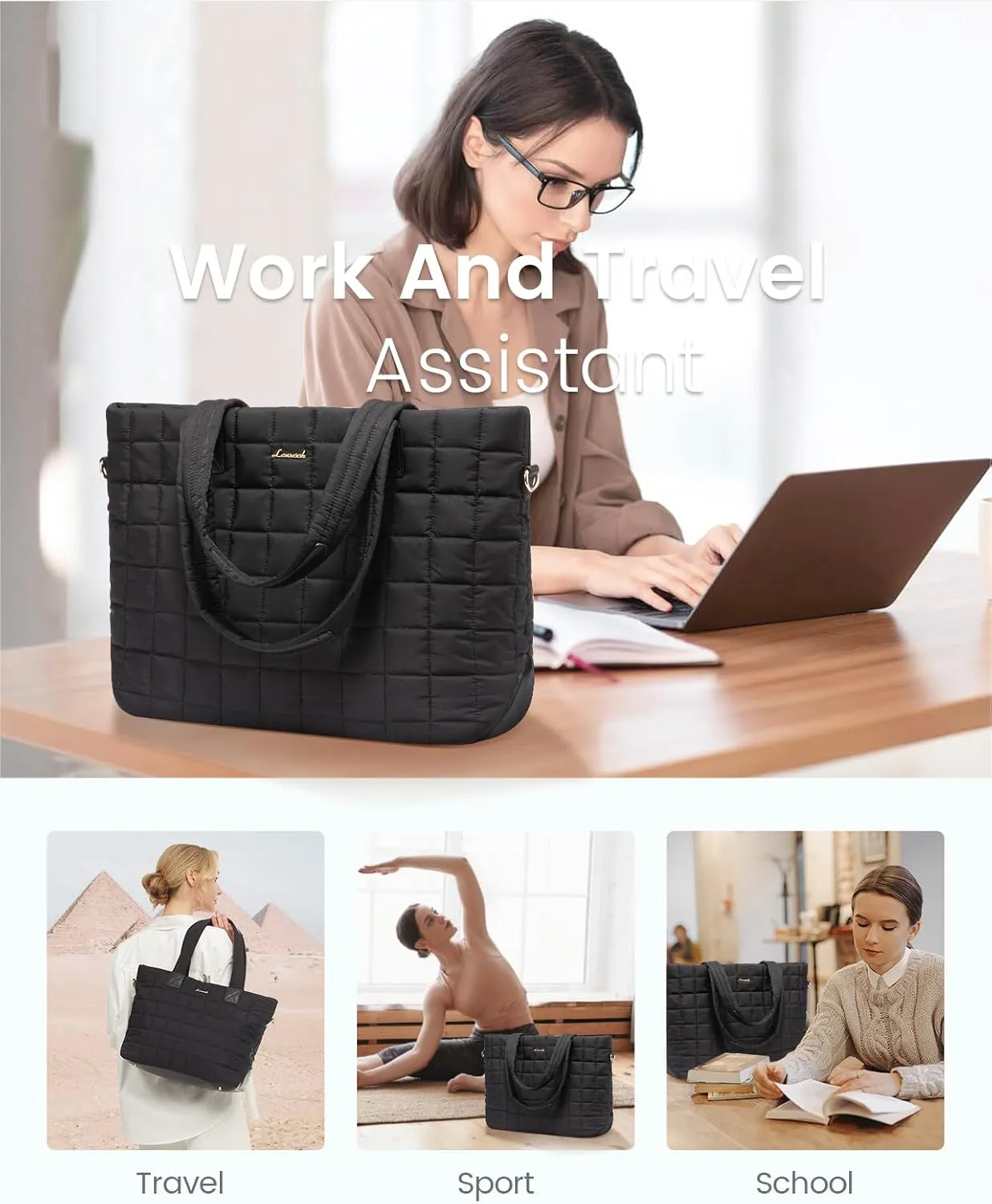 LOVEVOOK Tote Bag for Women, Large Puffer Tote Bag with Zipper Quilted Light Work Bag