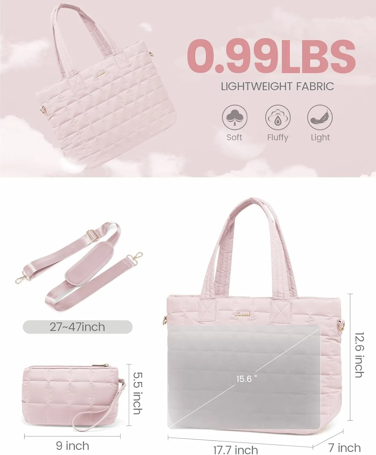 LOVEVOOK Tote Bag for Women, Large Puffer Tote Bag with Zipper Quilted Light Work Bag