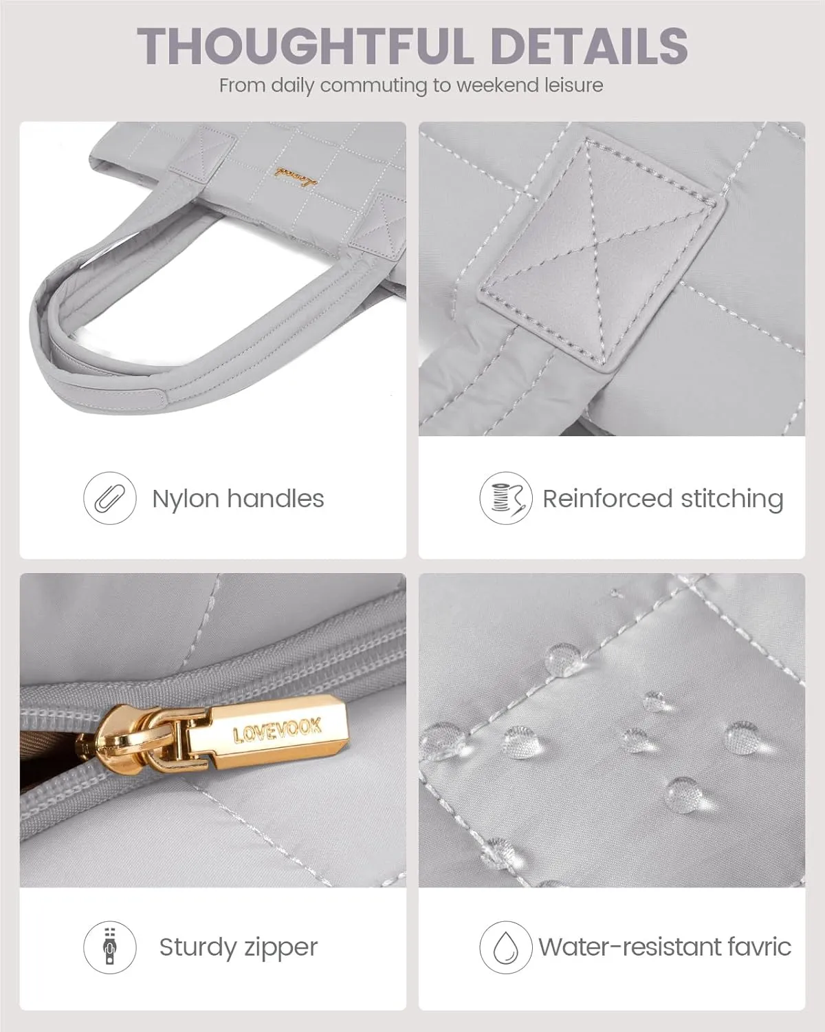 LOVEVOOK Tote Bag for Women, Large Puffer Tote Bag with Zipper Quilted Light Work Bag