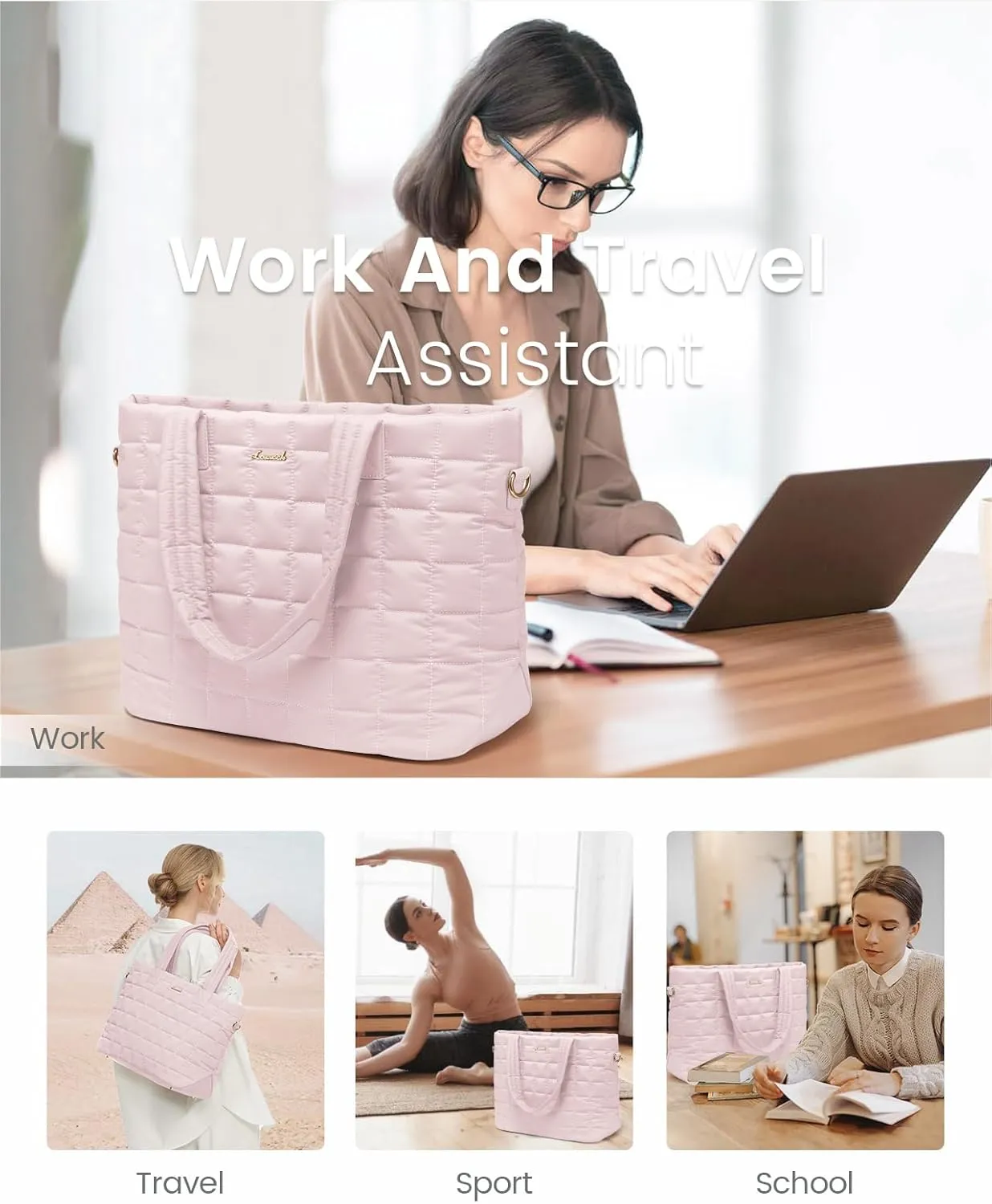LOVEVOOK Tote Bag for Women, Large Puffer Tote Bag with Zipper Quilted Light Work Bag