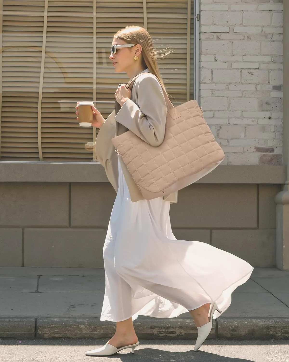 LOVEVOOK Tote Bag for Women, Large Puffer Tote Bag with Zipper Quilted Light Work Bag