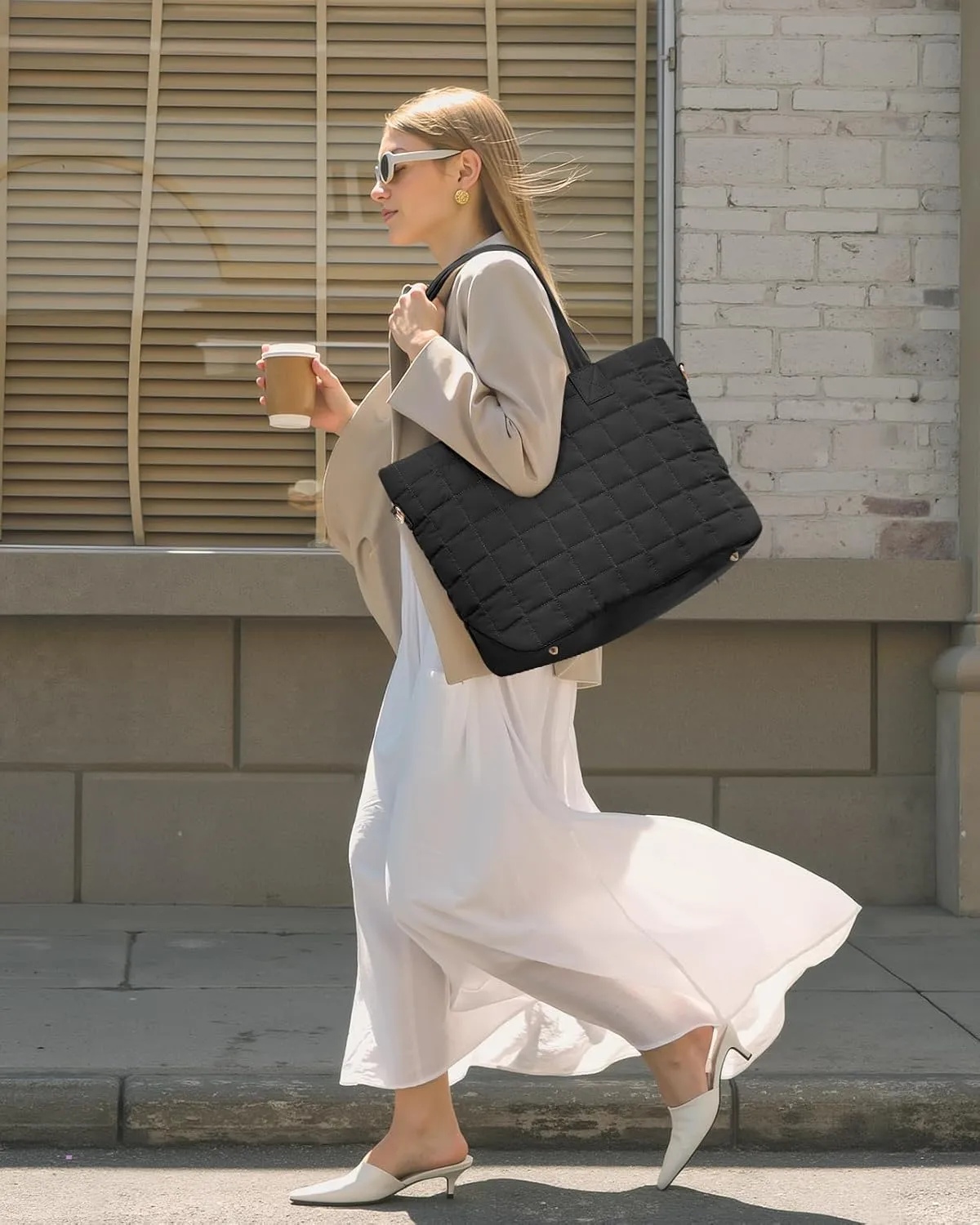LOVEVOOK Tote Bag for Women, Large Puffer Tote Bag with Zipper Quilted Light Work Bag