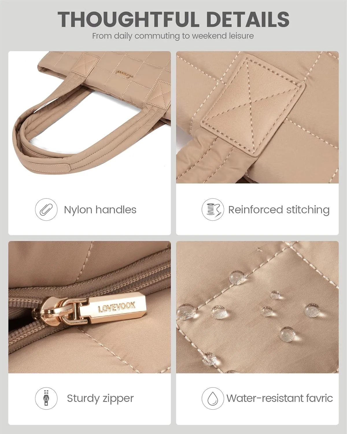 LOVEVOOK Tote Bag for Women, Large Puffer Tote Bag with Zipper Quilted Light Work Bag