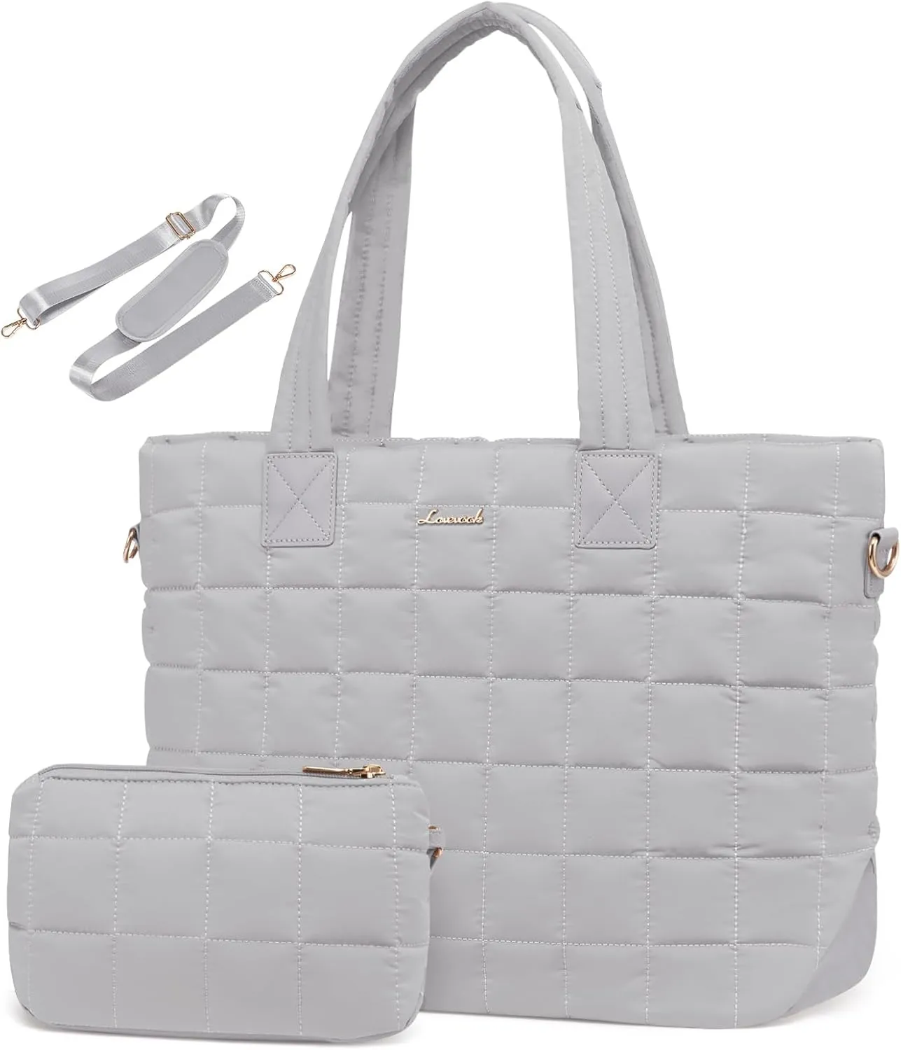 LOVEVOOK Tote Bag for Women, Large Puffer Tote Bag with Zipper Quilted Light Work Bag